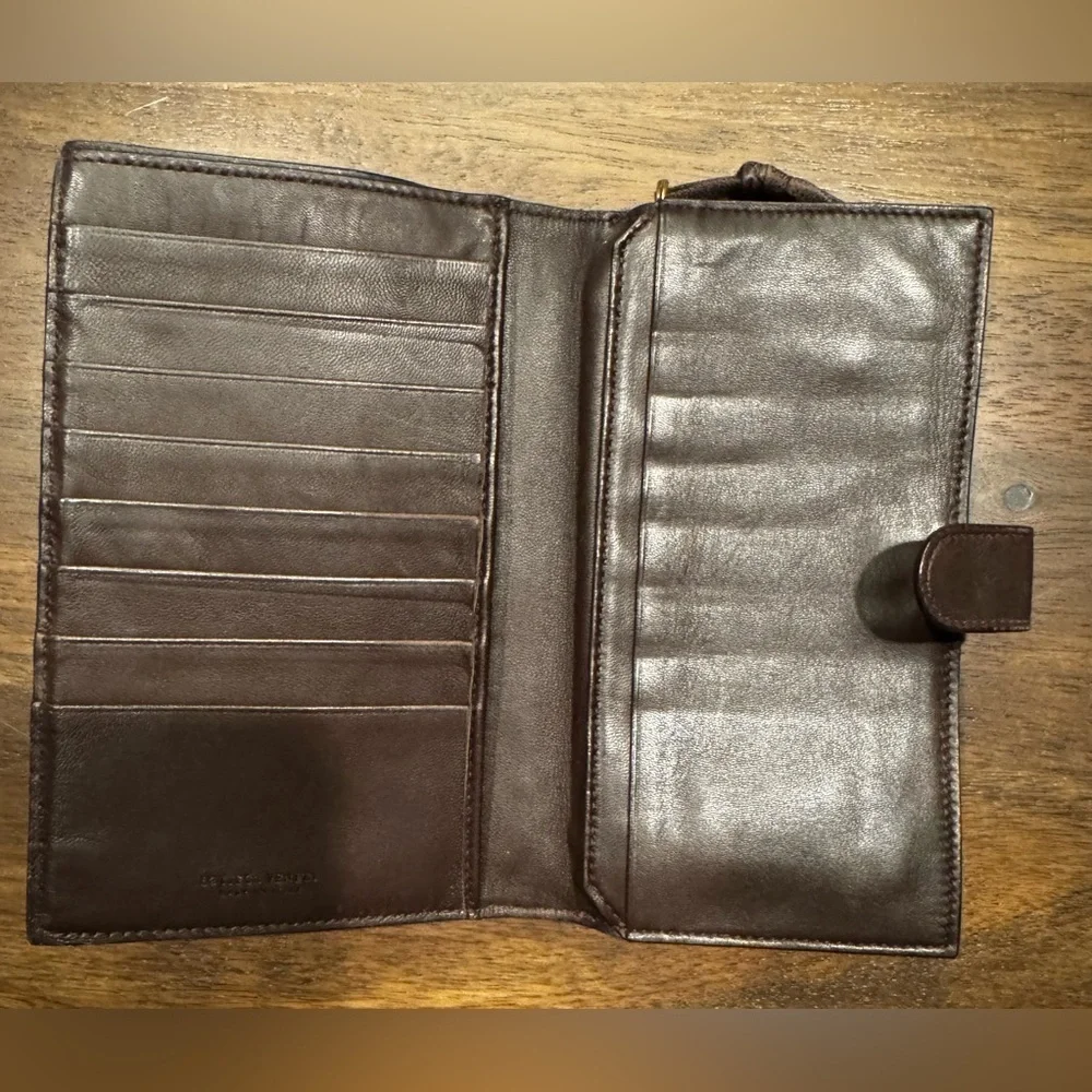 Bottega Veneta Brown Leather Signature Woven Two Sided Wallet
